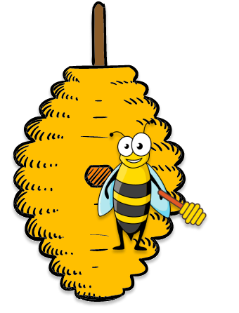 Bee on beehive holding honey stick 2